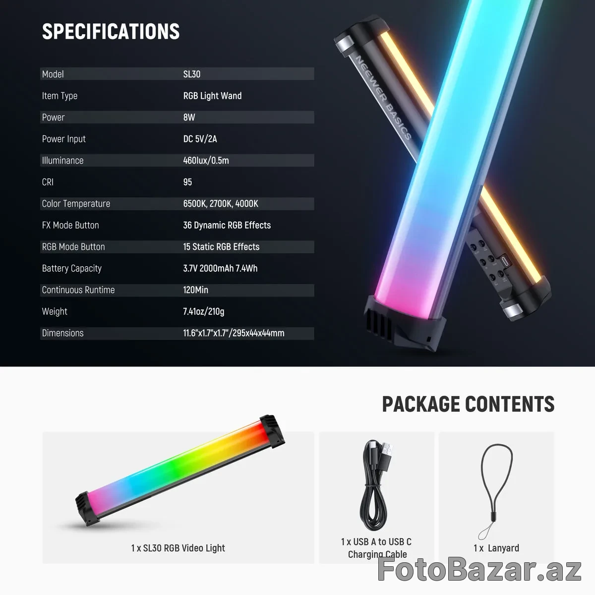 NEEWER BASICS SL30 – 12" RGB LED Video İşıq — 2