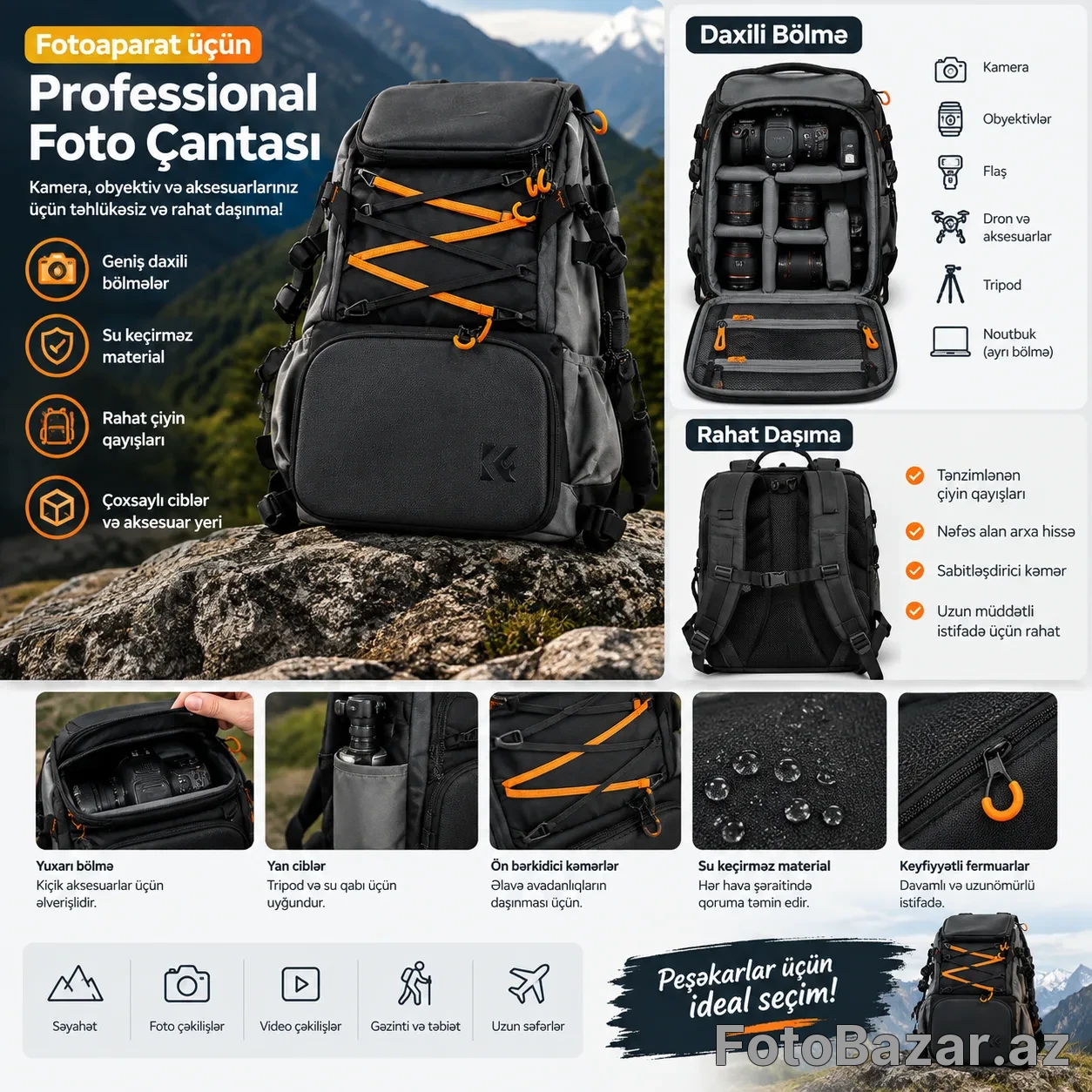 Fotoaparat üçün Professional Foto Çantası – Kamera Sırt Çantası