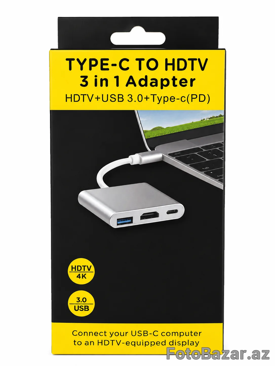 Type-C to HDMI 3-in-1 Adapter (4K) – USB 3.0 + PD Şarj Dəstəyi