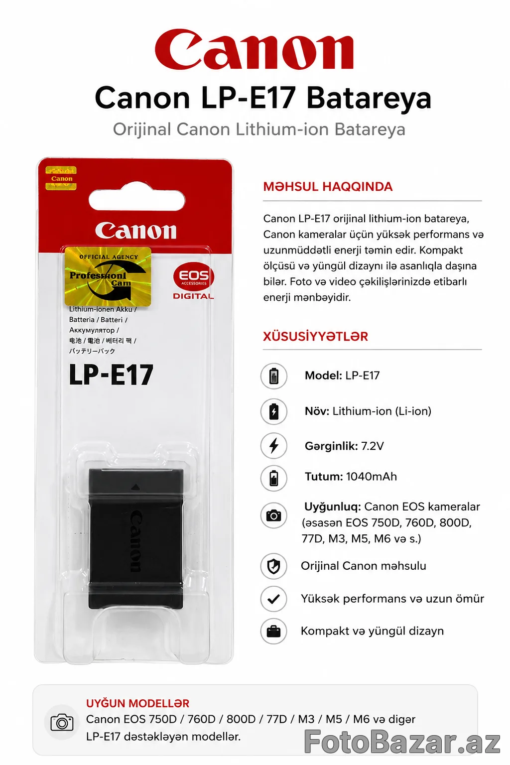 Canon LP-E17 Orijinal Kamera Batareyası — 1